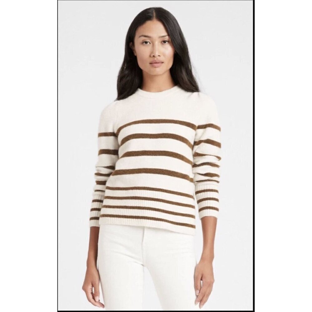 Banana Republic Striped Puffed Alpaca Wool Blend Sleeve Sweater Size Small